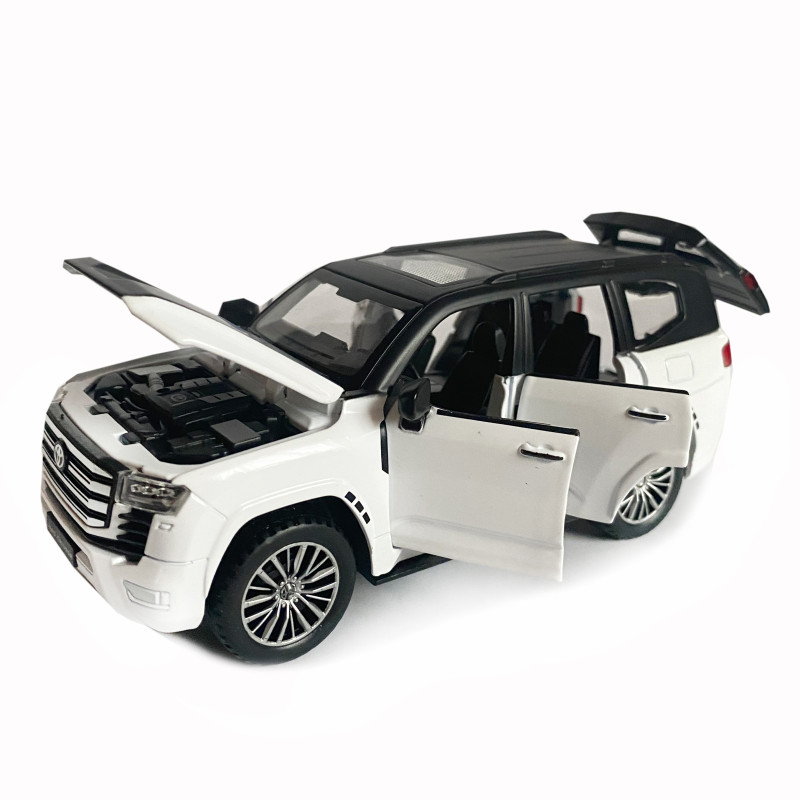 Іграшкова машинка металева Toyota Land Cruiser 300 twin turbo, тойота ленд крузер,чорно-білий, звук, світло, інерція, відкр двері, багажник, капот, 1:32, 15*7*6см (ТК-15607)