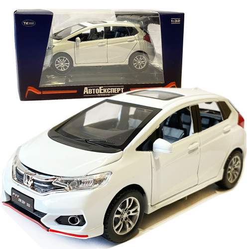 Машинка металева дитяча Honda Fit, біла, металева, 1:32, звук, світло, інерція, відкриваються двері, багажник, капот, 15*5*6см (GT - 04600)