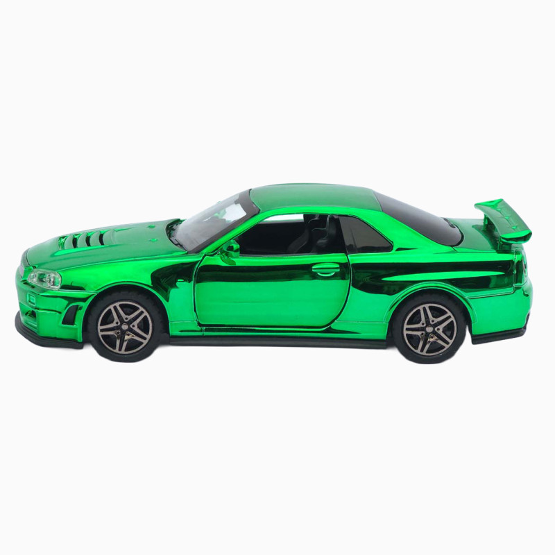 Машинка метал Nissan Skyline GT-R (R34) АвтоЕксперт зелена хром 1:32 звук світло інерція (ТК-9360)