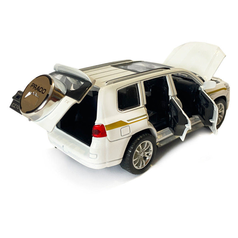 Машинка металева дитяча Toyota Land Cruiser Prado CZ10, тойота прадо, біла, Автоексперт, 1:32, звук, світло, інерція, відкриваються двері багажник капот, 16*5*6см. (GT-06320)