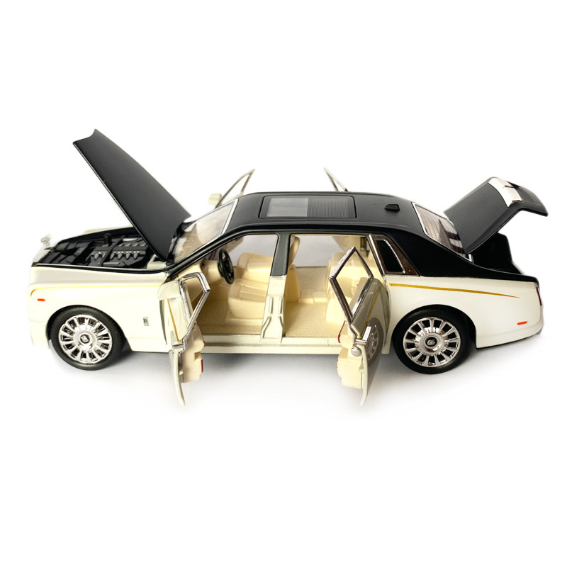 Машинка металева дитяча Rolls-Royce Ролс Ройс, білий з чорним, Автоексперт, 1:24, світло, інерція, відкриваються двері, багажник, капот, 21*5*7см (GT - 09396)