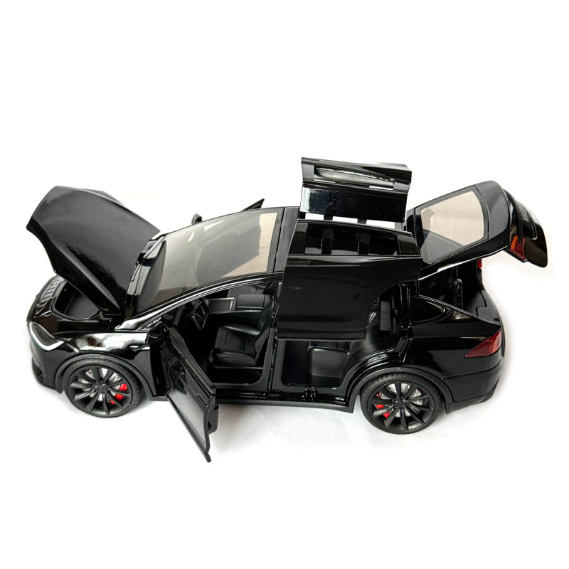 Машинка металева Tesla Model X Electrocar Тесла Модель X Електрокар чорна 1:24 зарядна станція звук світло відч двері капот багажник гум колеса 18*6*8см (AP-2004)