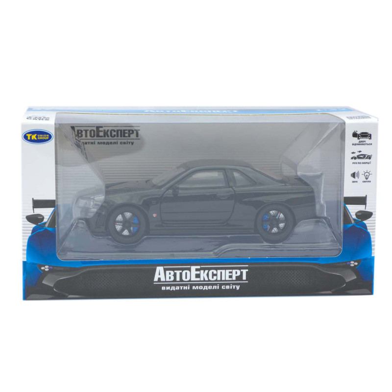 Машинка металл Nissan Skyline GT-R черная 1:32 свет звук инерция открыв двери капот багаж (TK-13306)