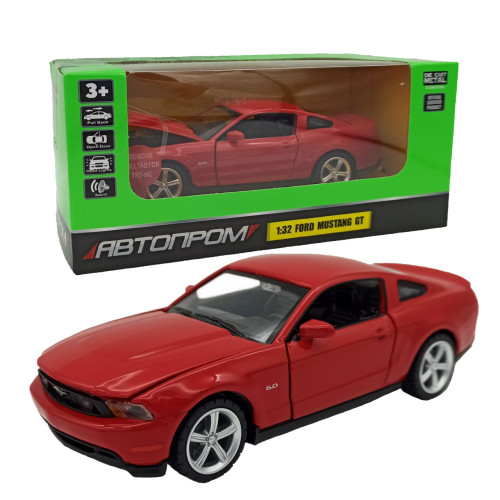 Машинка Металева АВТОПРОМ Ford Mustang GT 1:32 Червона: Інерційна, Зі Звуком, Світлом, Відкривними Дверима, Капот 68307
