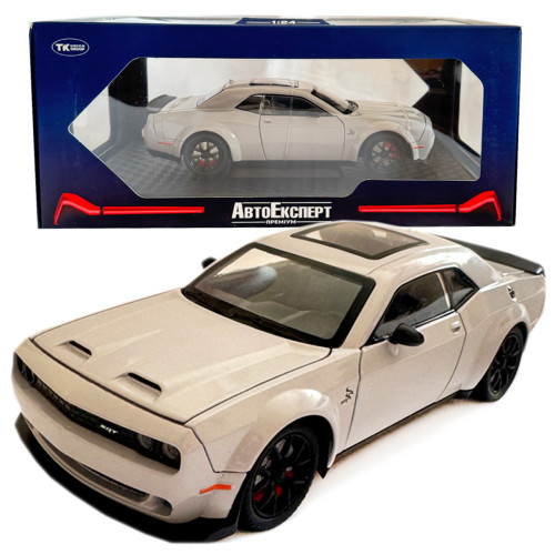 Машинка металева Dodge Challenger SRT Додж сіра 1:24 звук світло відкр двері баг капот 20*7*5,5см (GT-12099)