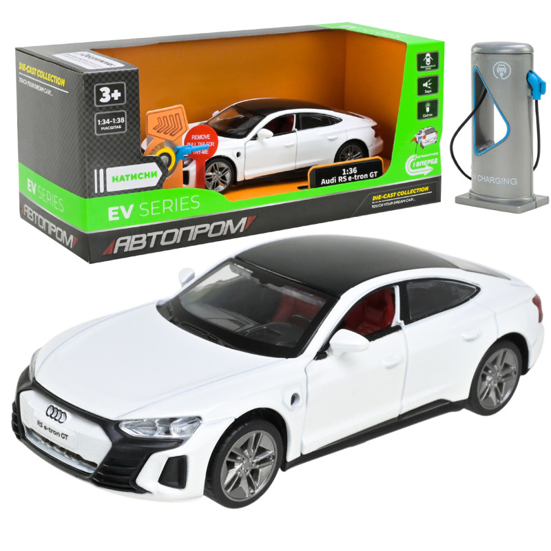 Машинка металева електро 1:36 Audi RS e-tron GT Ауді біла світло звук відкр двері 14*5,5*4см (68717)