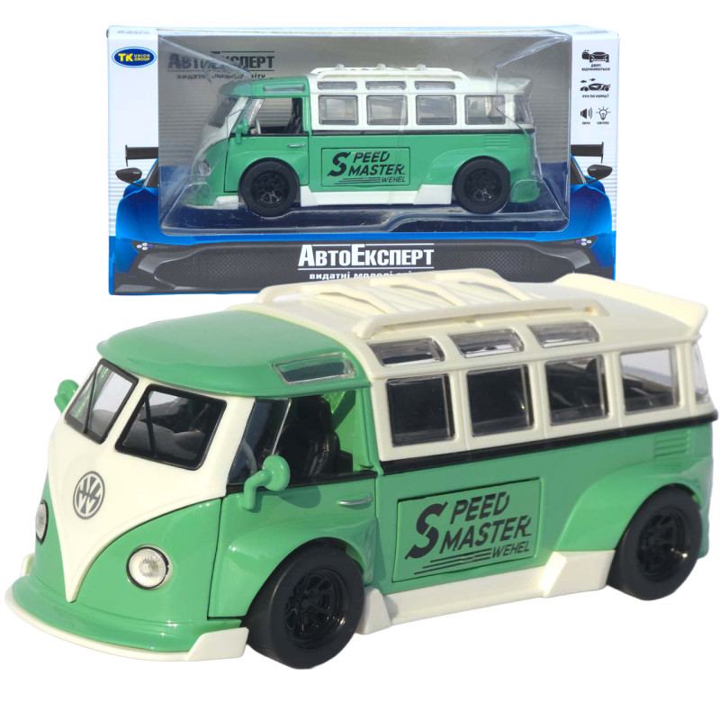 Машинка метал Volkswagen Type 2 (T1) зелена 1:32 світло звук інерція відч двері (TK-19102)