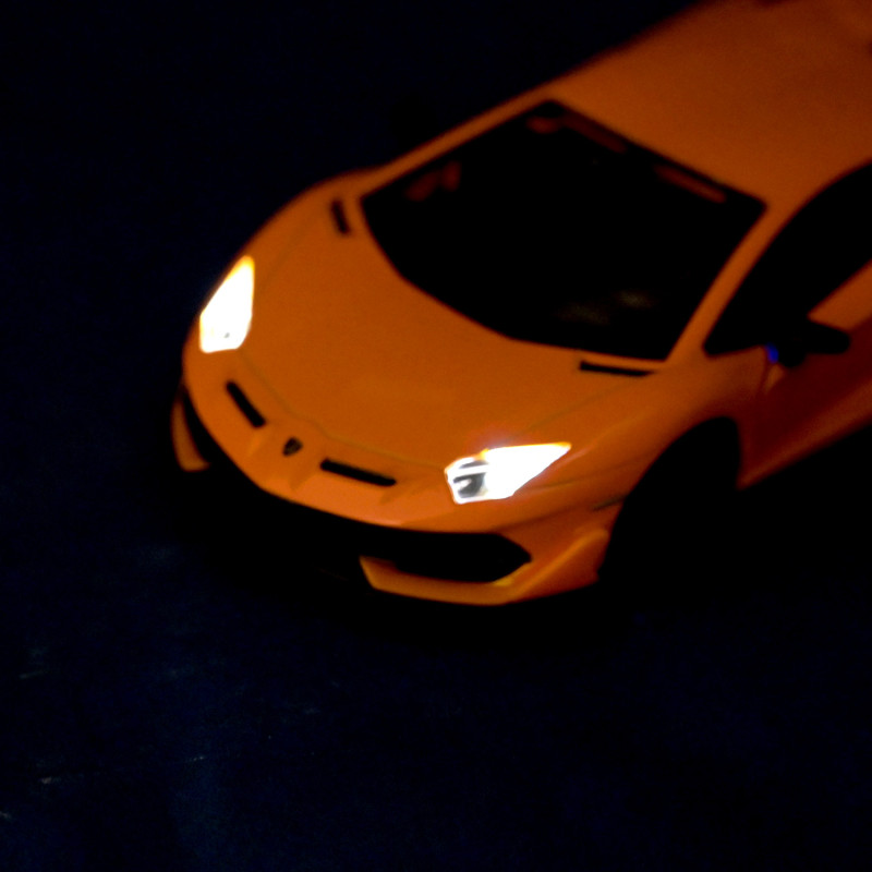 Машинка металл Lamborghini Aventador SVJ Автопром оранжевая свет звук откр двери 15*6*3,5 см (68473)