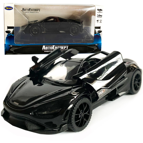 Іграшкова машинка металева McLaren 765LT, макларен, чорна, звук, світло, інерція, откр двері, капот, Автоексперт, 1:32,14*8*4см (ТК-15808) 