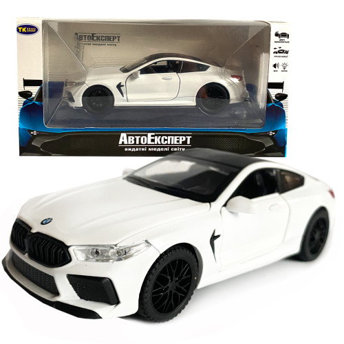 Іграшкова машинка металева BMW M8 Competition Coupe, БМВ, біла, звук, світло, інерція, откр двері, багажник, капот, Автоексперт, 1:32, 15*7*5см (ТК-12340)