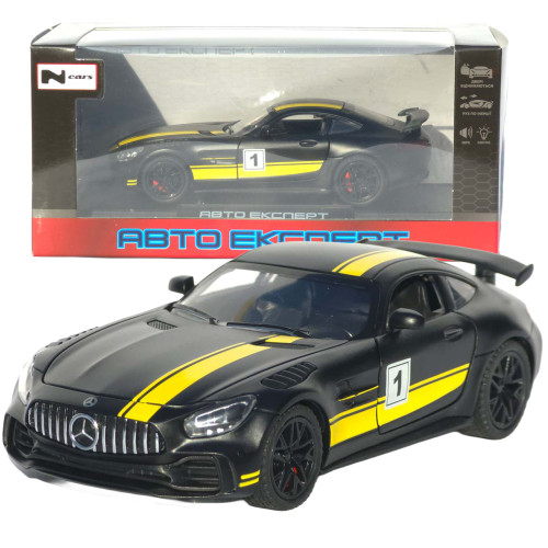 Машинка метал Mercedes-Benz AMG GT R АвтоЕксперт чорна з жовтим 1:32 звук світло інерція (LF-99081)