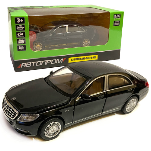 Іграшкова машинка металева Mercedes-Bens S 600 (Мерседес-Бенц S 600) «Автопром», чорна, батар., світ, звук, відкр.двері, від 3р., 15*5*4 (68401)