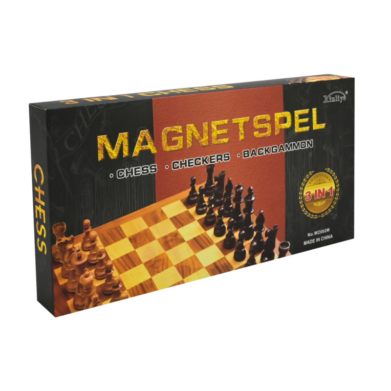 Набір 3 в 1 Шахи шашки нарди магнітна дерев'яна дошка розмір поля 29*29*1,5 см (W2802M)