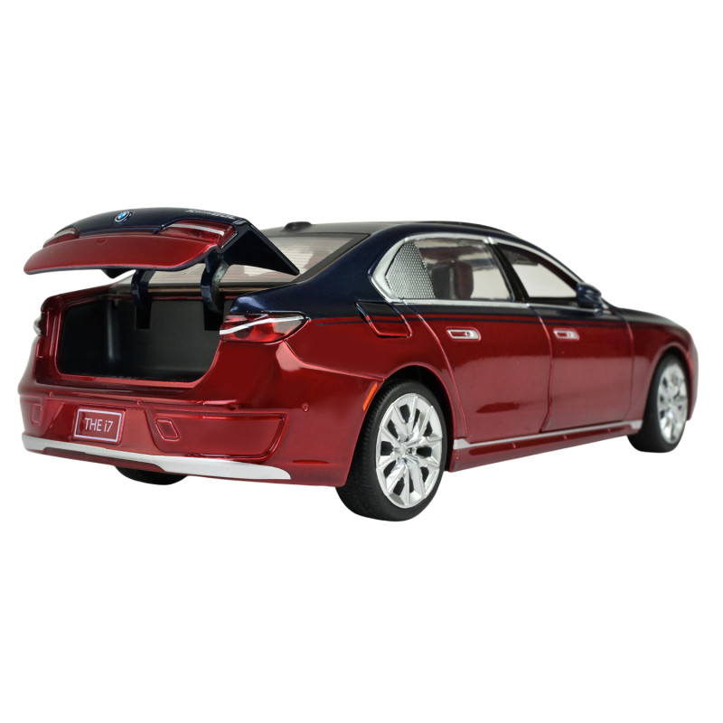 Машина металл BMW I7 БМВ красно-черная 1:24 свет звук 22*6,5*8см (68288A(R)