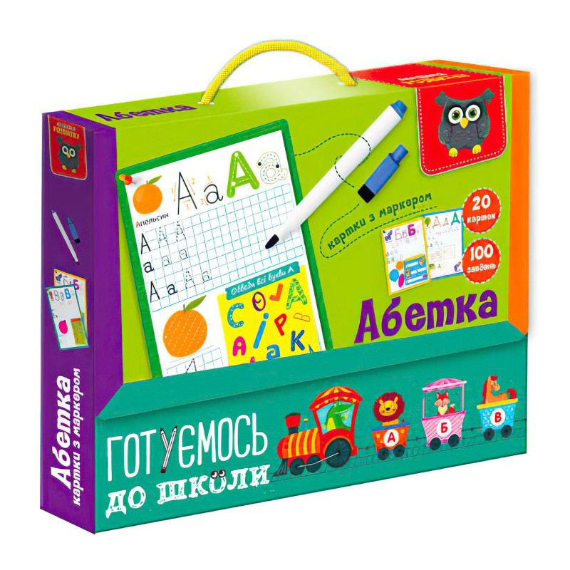 Игра с маркером Пиши и вытирай "Готуємося до школи: Абетка"  Vladi Toys, 20 карточек, 100 заданий, маркер (VT 5010-21)