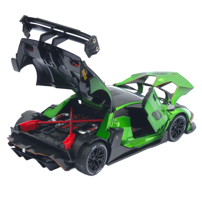 Машинка метал Lamborghini Essenza SCV12 зелена 1:24 звук світло відчин двері капот багажник (1650-05)