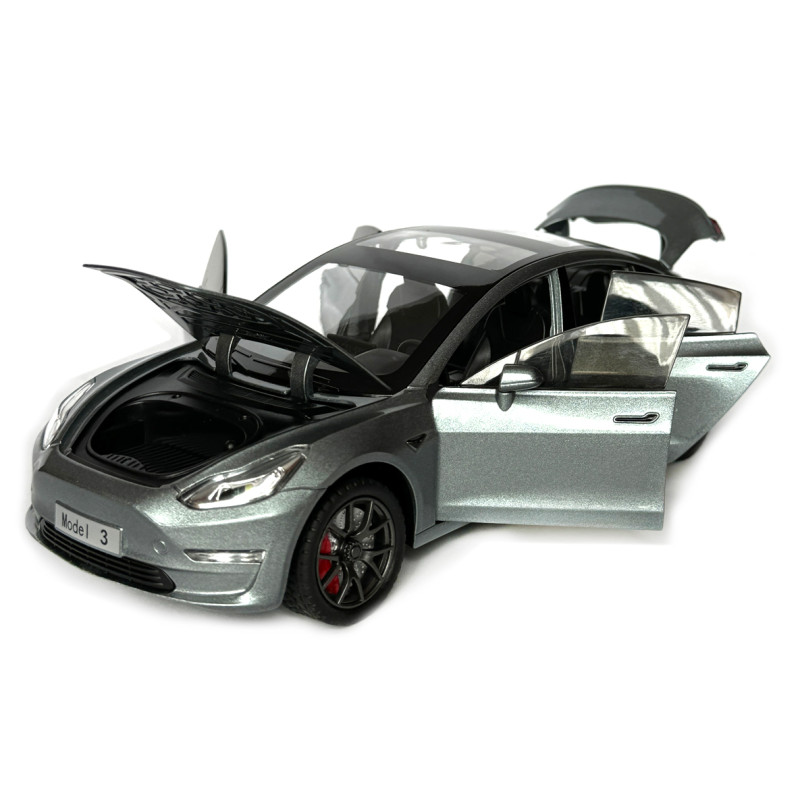 Машинка металева Tesla Model 3 Тесла сіра 1:24 звук світло інерція відкр двері багажник капот гумові колеса 20,5*8*7см (AP-2064)