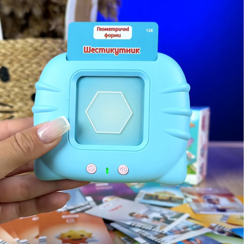 Картрідер Знань WToys синій укр мова USB рег гучності 112 карток 224 зображення 18 тем абетка вірші пісеньки казки 10,5*1,5*9см (84499)