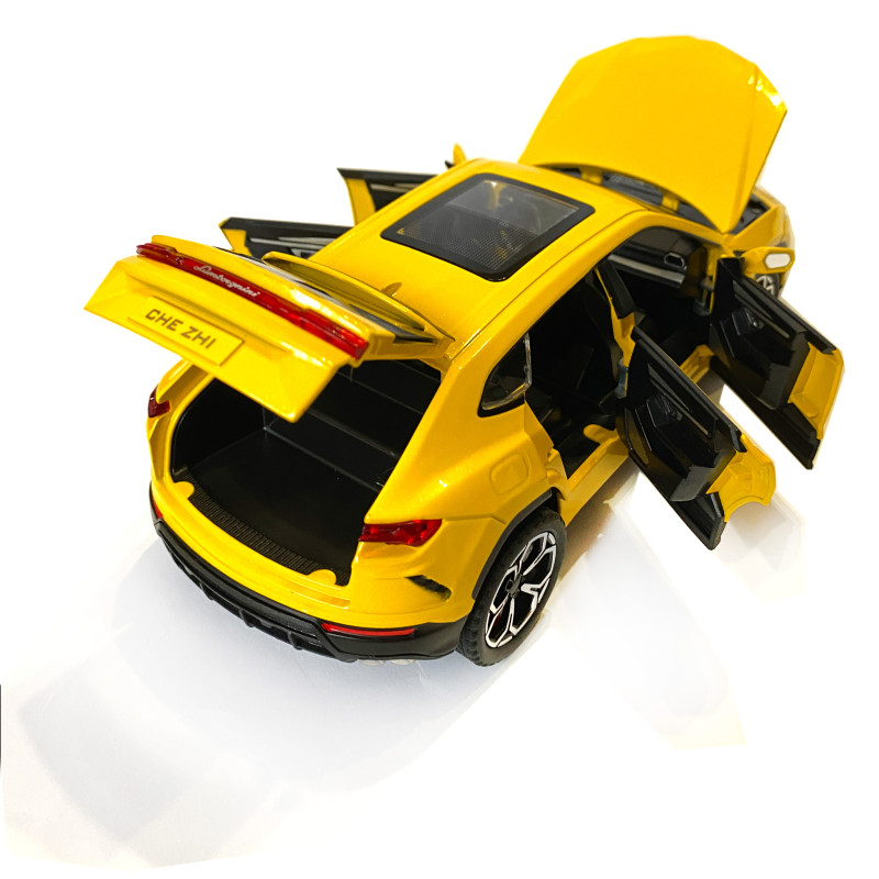 Машинка металева Lamborghini Urus Ламборгіні Урус жовта 1:24 звук світло інерція відкриваються двері багажник капот багажник резина колеса 20,5*8*8см (AP-2069)