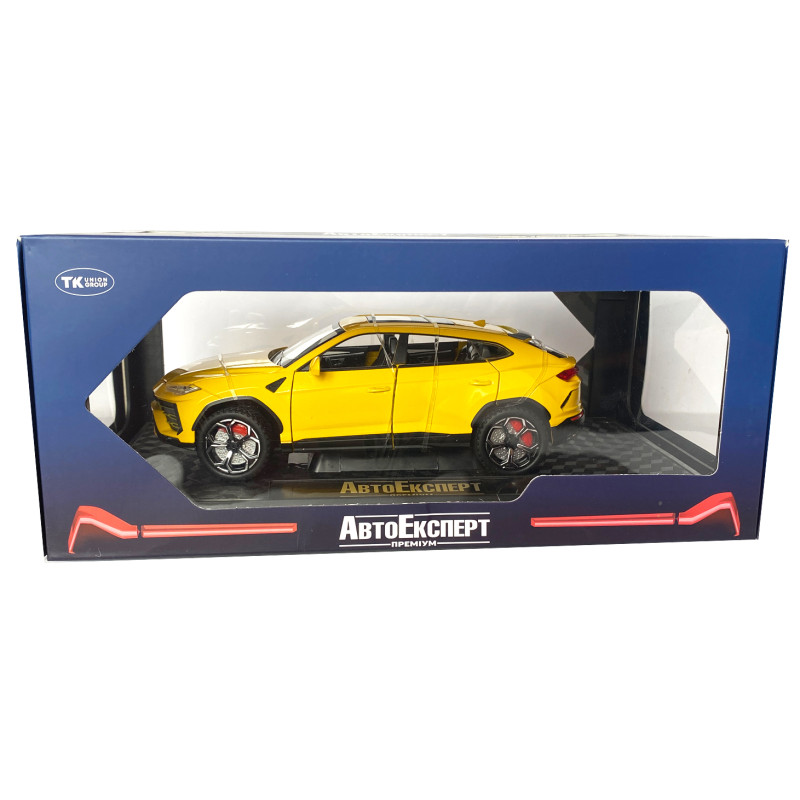 Машинка металева Lamborghini Urus, Ламборгіні Урус, Автоексперт, жовта, 1:24,метал, звук,світло,інерція,рухомі елементи, 21*6*8см (GT-06441)
