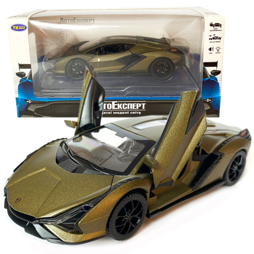 Іграшкова машинка металева Lamborghini Sian, Ламборгіні сіан, зелений, звук, світло, інерція, відкр двері, багажник, капот, Автоексперт, 1:32,15,5*7*5см (ТК-10517) 