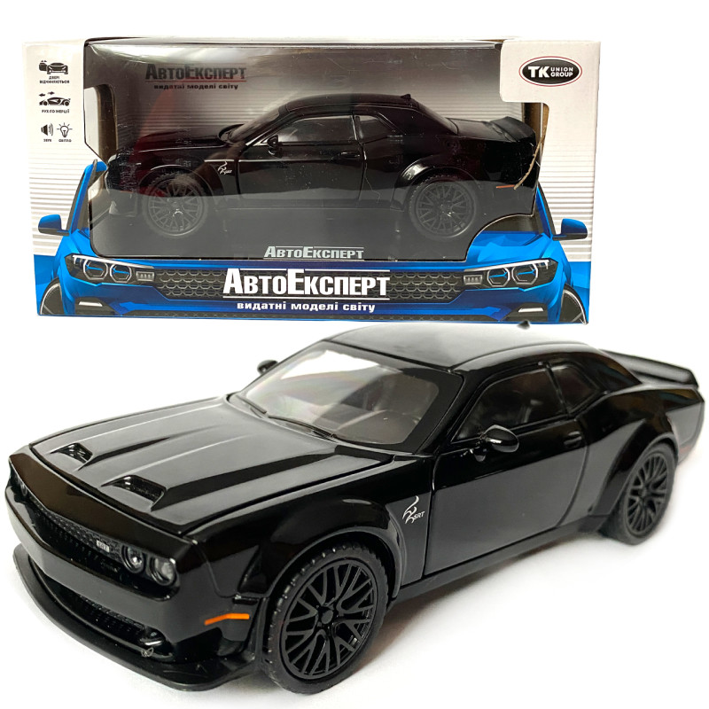 Іграшкова машинка металева Dodge Challenger SRT, Додж, чорний, звук, світло, інерція, відкр двері, багажник, капот, Автоексперт, 1:32,15*7*4,5см (50801)