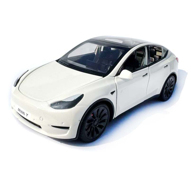 Машинка металева Tesla Model Y Електромобіль Тесла Модель Y біла 1:24 зарядна станція звук світло відч двері капот багажник гум колеса 19*6,5*8,5 см (EL 70333)