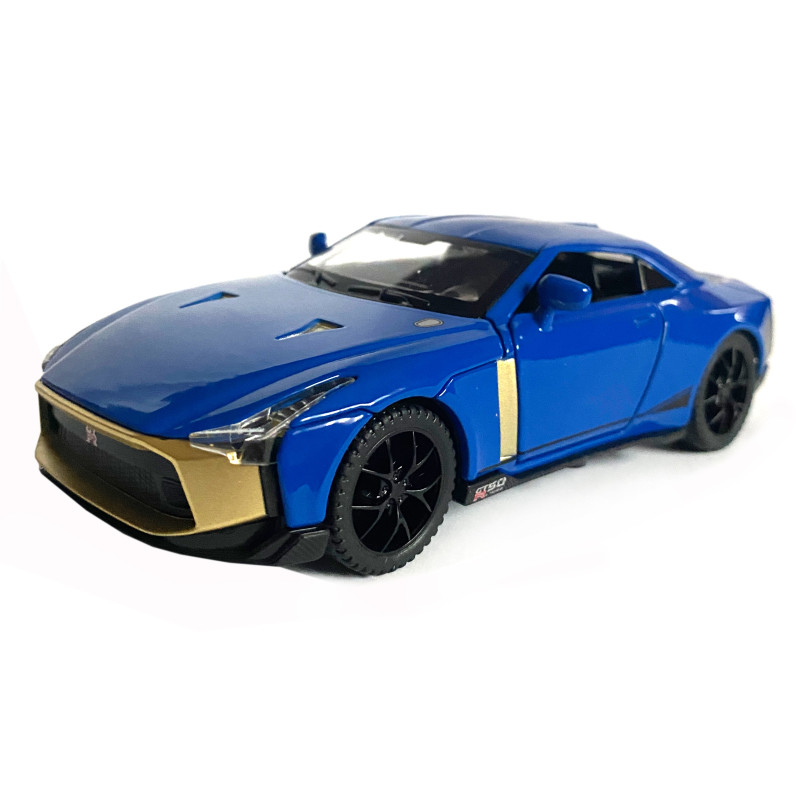 Іграшкова машинка металева Nissan GT-R 50, нісаан, синій, звук, світло, інерція, откр двері, багажник, капот, Автоексперт, 1:32, 14,5*7*6см (ТК-17799)