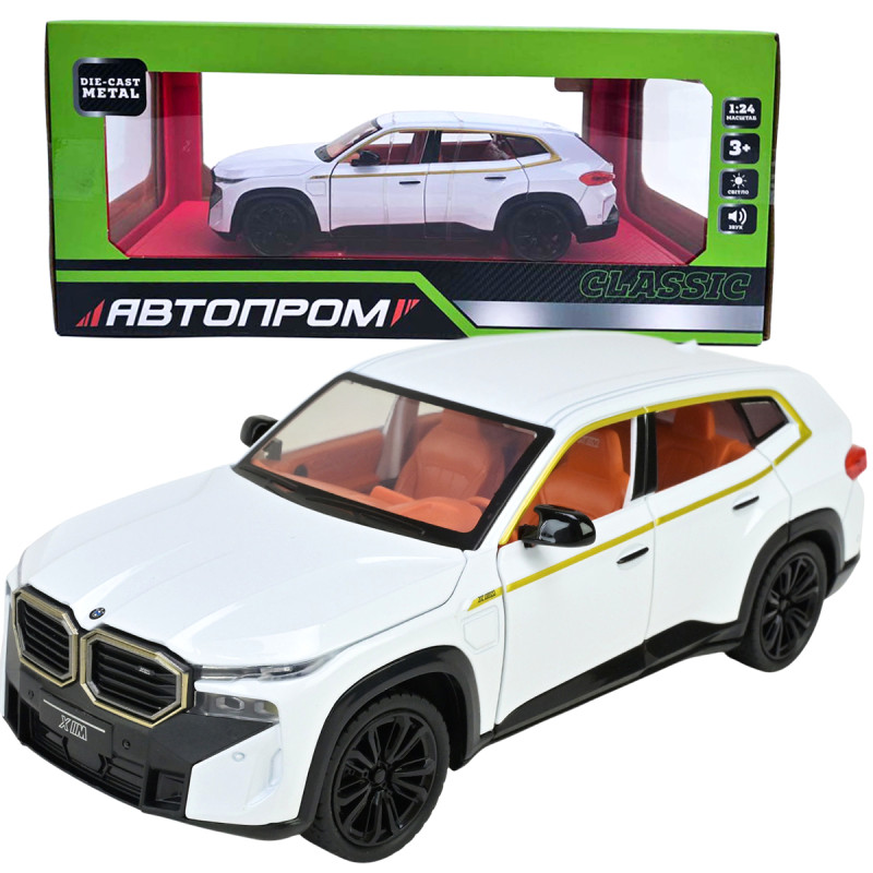 Машинка металева BMW XM БМВ біла Автопром 1:24 світло звук відкр двері баг капот 20,5*8*7 см (AP7742)