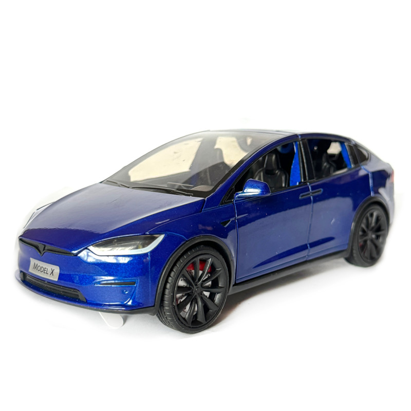 Машинка металева Tesla Model X Electrocar Тесла Модель X Електрокар синя 1:24 зарядна станція звук світло відч двері капот багажник гум колеса 18*6*8см (AP-2004)