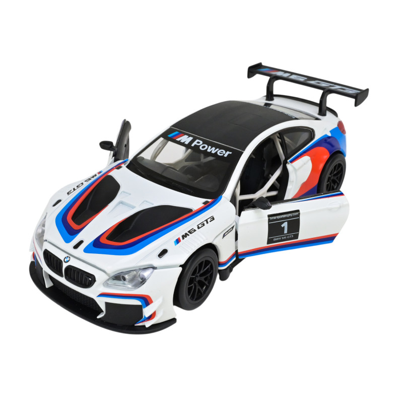 Машинка металева BMW M6 GT3 біла 1:24 світло звук відкр двері капот 20,5*8,5*5,5 см (68255B(A))