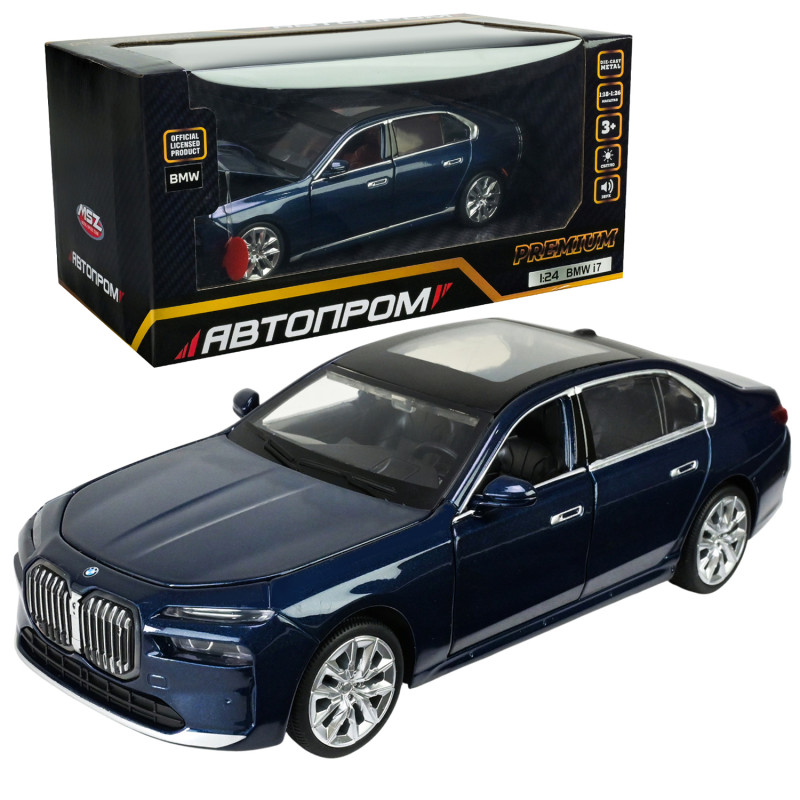 Машина металл BMW I7 БМВ синяя 1:24 свет звук 22*6,5*8см (68283A(B))