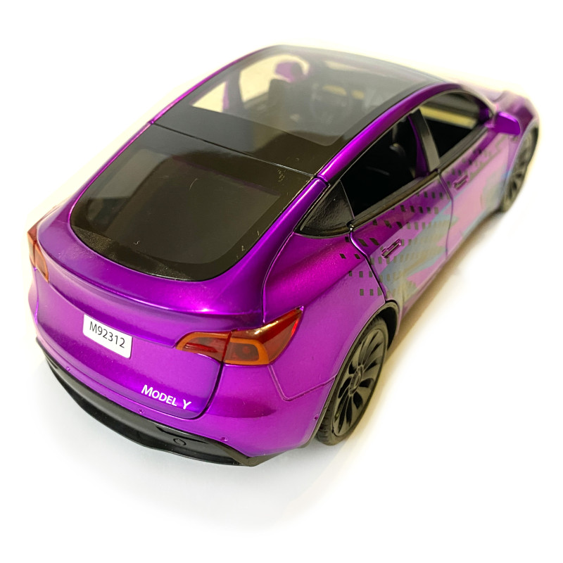 Машинка металева Tesla Model Y Electrocar Тесла Модель Y Електрокар фіолетова 1:24 зарядна станція звук світло відч двері капот багажник гум колеса 18*6*8см (AP-2002)