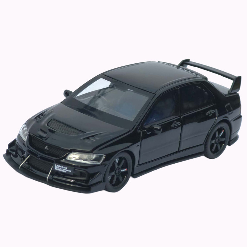 Машинка метал Mitsubishi Lancer Evolution IX чорна 1:32 світло звук інерція відч двері баг капот 15*5,5*4,5см (TK-20651)