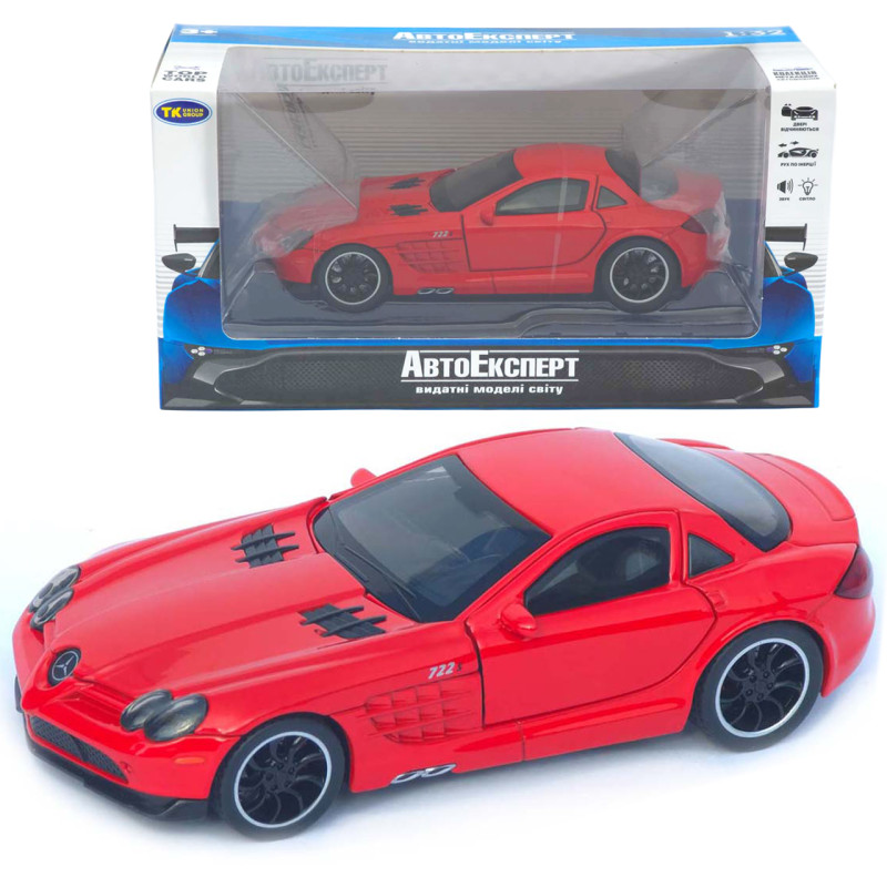 Машинка металл Mercedes-Benz SLR McLaren красная 1:32 свет звук открыв двери капот багаж (TK-31160)