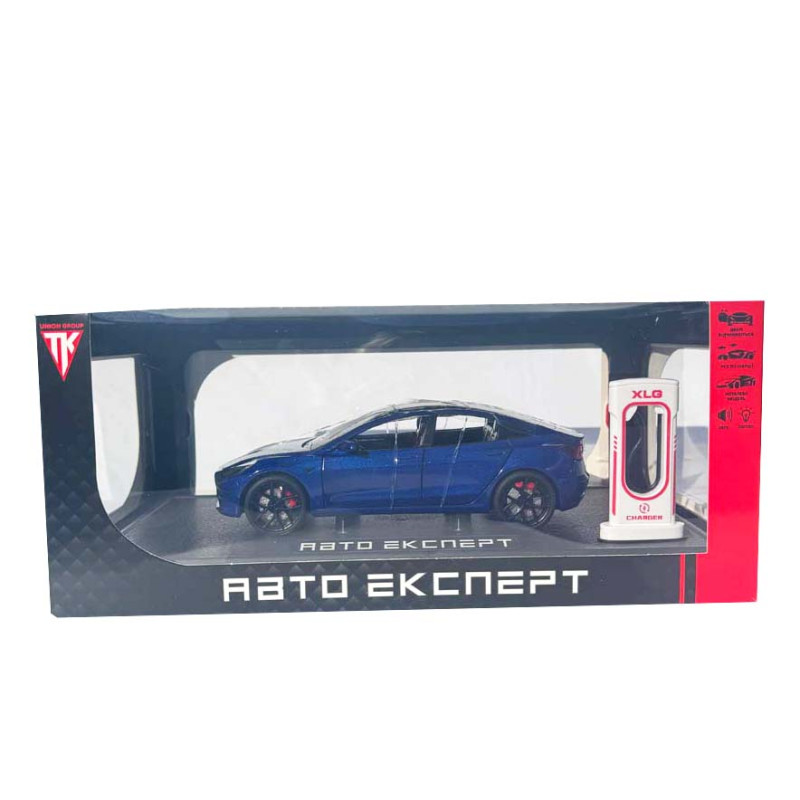 Машинка метал Tesla model 3 синя Тесла 1:24 відкр двері баг капот звук світло 18,5*6*8,5см (EL-94022)