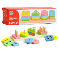 Сортер геометрические фигуры, дерево, 4FUN Game Club Wood, логическая игра, в кор., 24*5,5*6см. (88032)
