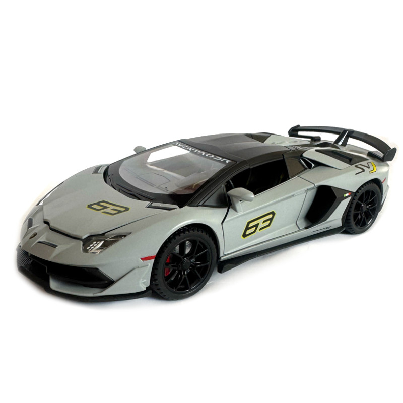 Машинка металева Lamborghini Aventador SVJ63 ламборгіні 1:24 сіра звук світло відкр двері баг капот 21*6*9см (13115)
