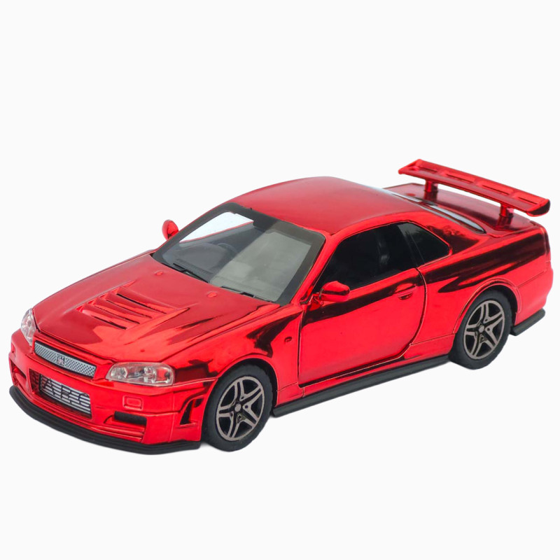Машинка метал Nissan Skyline GT-R (R34) АвтоЕксперт червона хром 1:32 звук світло інерція (ТК-9360)