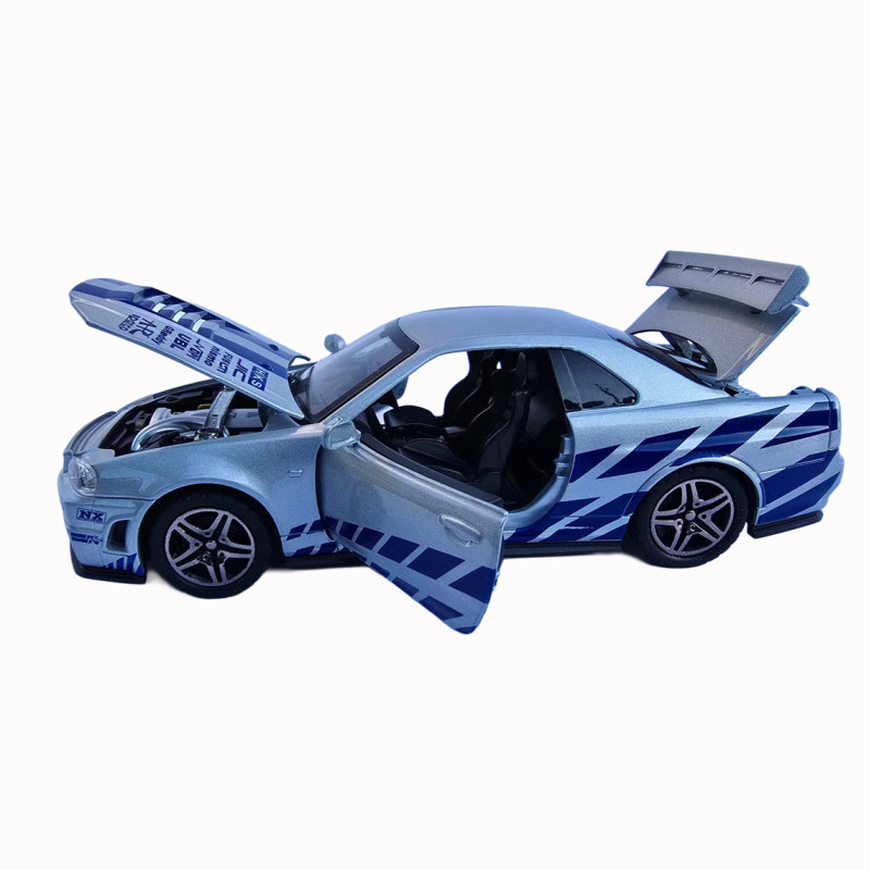 Машинка металева Nissan Skyline GT-R R34 Автоексперт срібляста 1:32 світло звук відкр двері (60822)