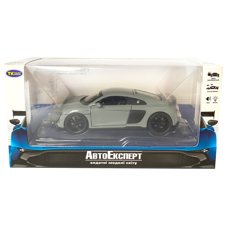 Іграшкова машинка металева Audi R8 V10 performance, Ауді, сіра, звук, світло, інерція, відкр двері, багажник, капот, Автоексперт, 1:32,14*7*4,5см (ТК-16650)