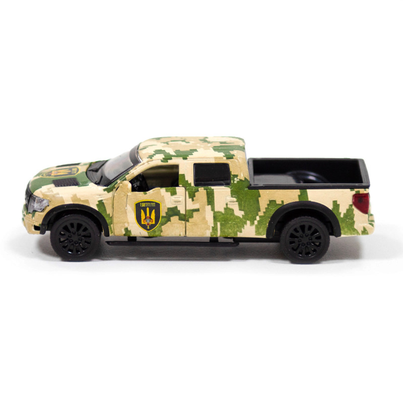 Машинка металева дитяча Ford F-150 SVT Raptor Мілитарі, відкриваються двері, 5*11*4см (250296)