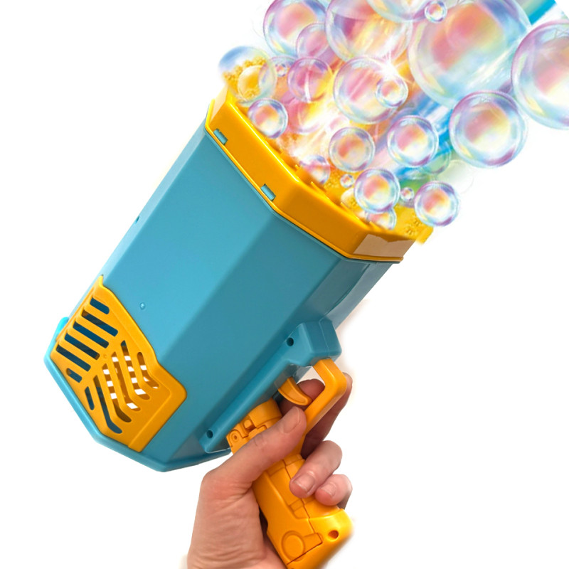 Пістолет з мильними бульбашками синій WToys 69 отворів підсвічування авт принцип 2 пляшечки з розчином 3.7V акум  21,5*12,5*22см (57737)