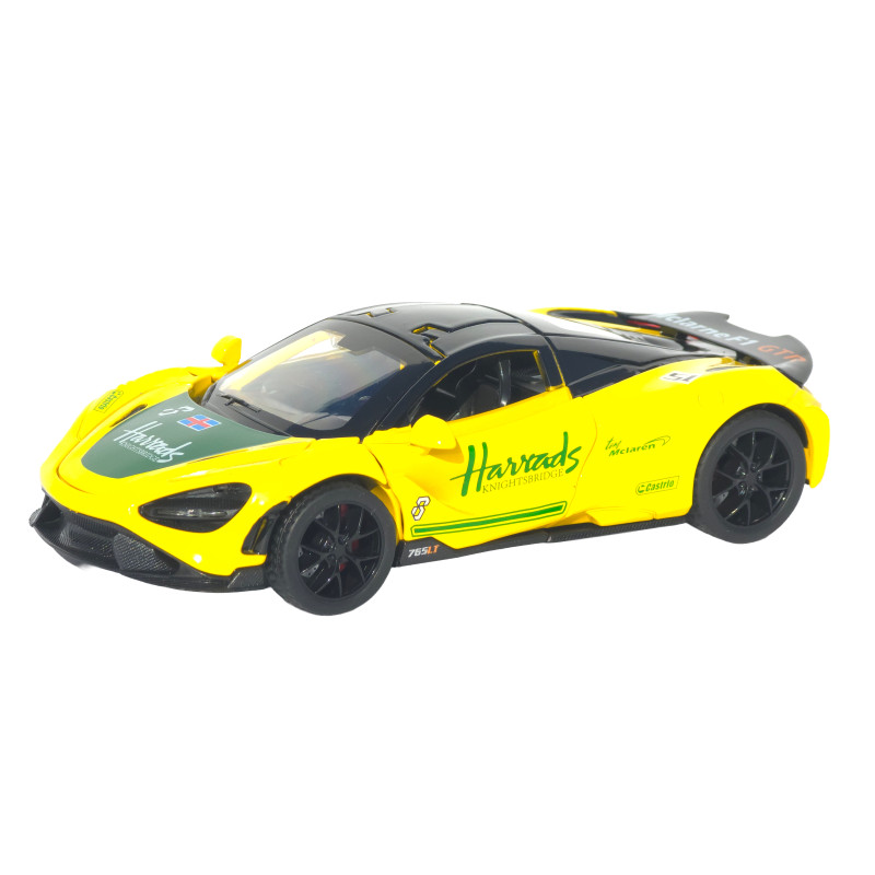 Машинка металл McLaren 765LT желтая 1:32 свет звук инерция открыв двери капот 14,5×7,5×4 см (TK-11921)