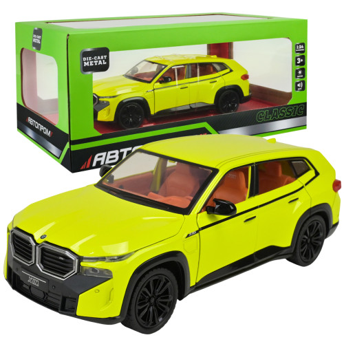 Машинка металева BMW XM БМВ жовтий Автопром 1:24 світло звук відкр двері баг капот 20,5*8*7 см (AP7742)