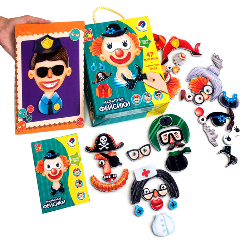Дитяча настільна гра "Фейсики" Vladi Toys на магнітах, 47 магнітів (VT3702-15)