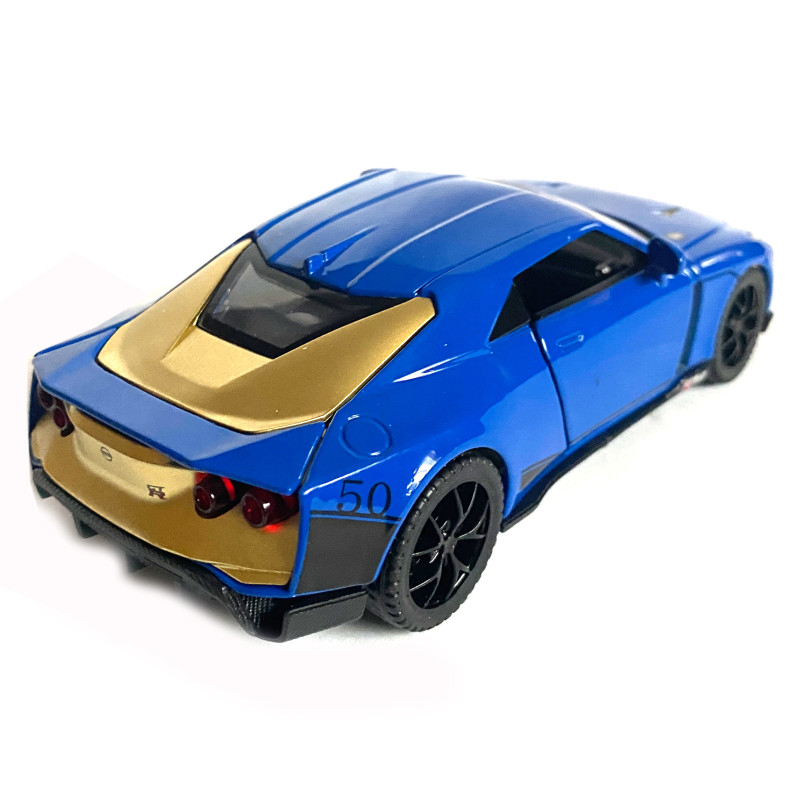 Іграшкова машинка металева Nissan GT-R 50, нісаан, синій, звук, світло, інерція, откр двері, багажник, капот, Автоексперт, 1:32, 14,5*7*6см (ТК-17799)