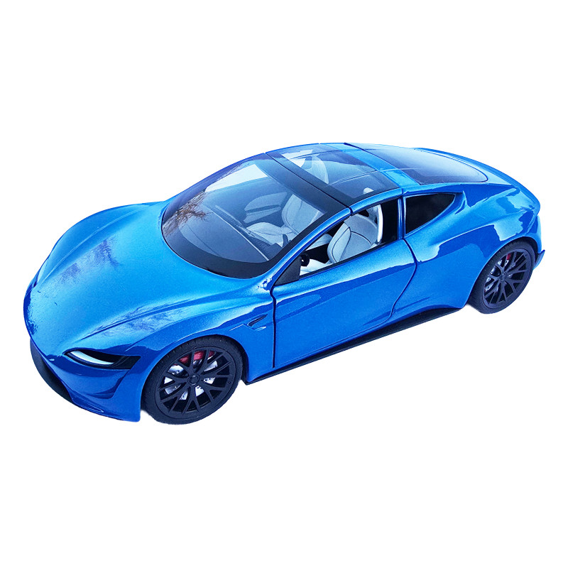 Машинка матал Tesla Roadster Тесла синя електро зарядка 1:24 звук світло 17*6,5*4,5см (RS-03612)