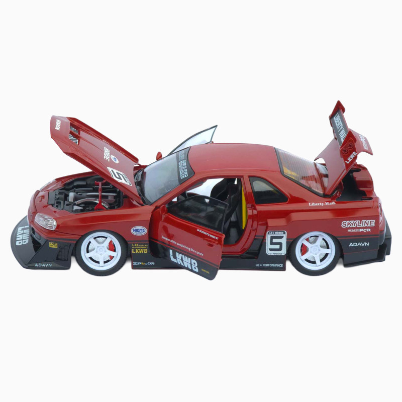 Машинка метал Nissan Skyline GT-R АвтоЕксперт червона 1:24 звук світло відч двері капот багажник (2916-39)