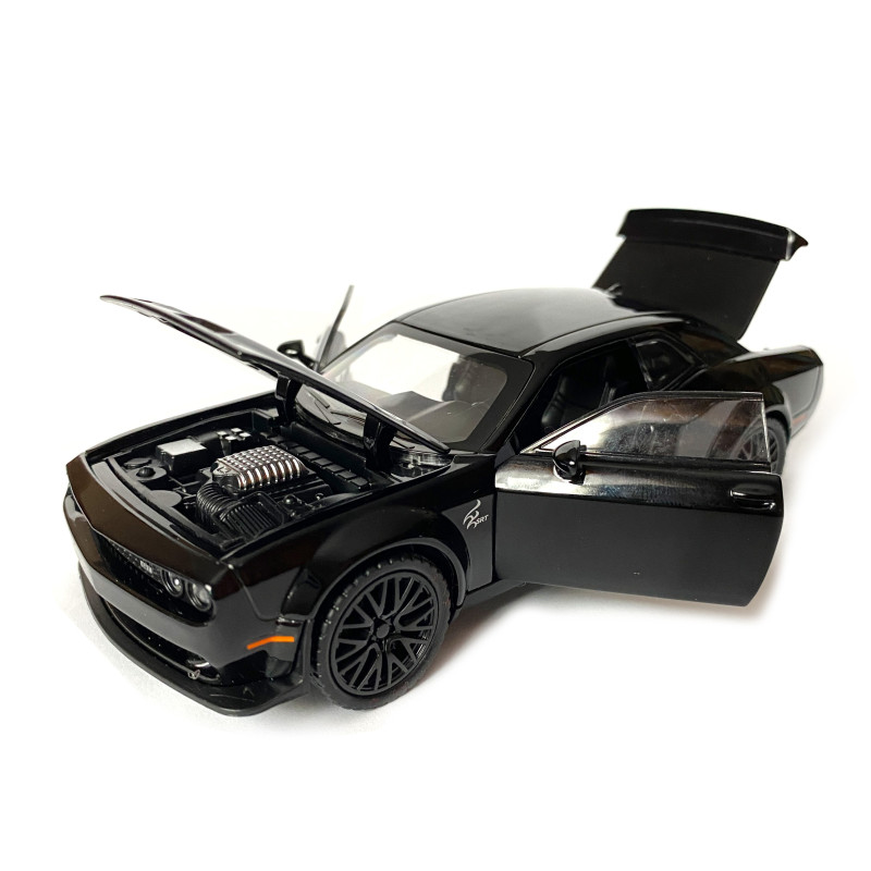 Іграшкова машинка металева Dodge Challenger SRT, Додж, чорний, звук, світло, інерція, відкр двері, багажник, капот, Автоексперт, 1:32,15*7*4,5см (50801)